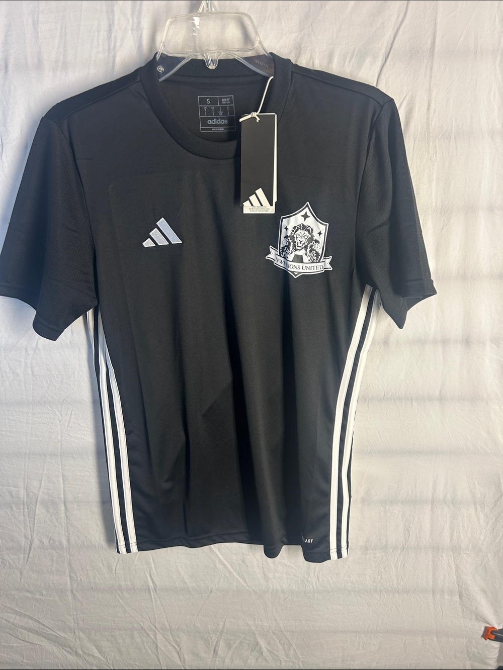 adidas Men’s Black Soccer Jersey with White Stripes